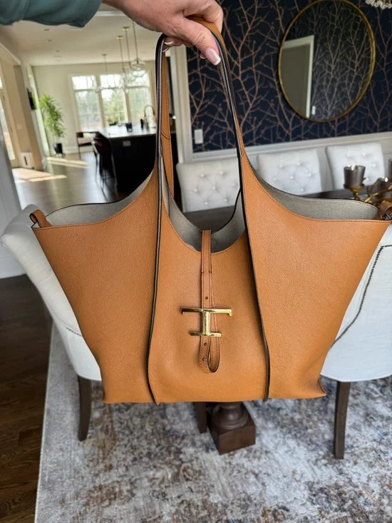 Tod's Cognac Leather Medium Tote with Gold T Accent - Picture 2 of 8